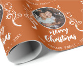 Family Photo White Foliage Merry Kerstmis Cadeaupapier (Rol Hoek)