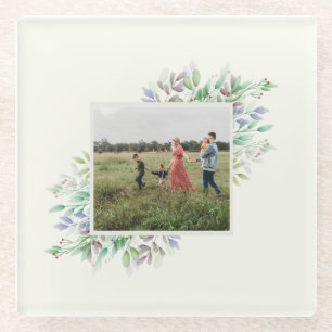 Family Photo Winter Waterverf Florals Custom Glazen Onderzetter