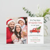 Family Photo Wonderful Time Red Kersttruck Feestdagenkaart (Staand voorkant)