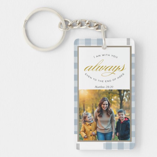 Family Photos Blue Modern Scripture Sleutelhanger (Voorkant)