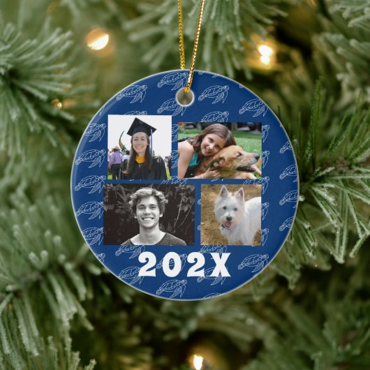 Family Photos Sea Turtle Navy Blue Keramisch Ornament (Boom)
