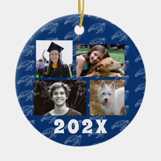 Family Photos Sea Turtle Navy Blue Keramisch Ornament (Voorkant)