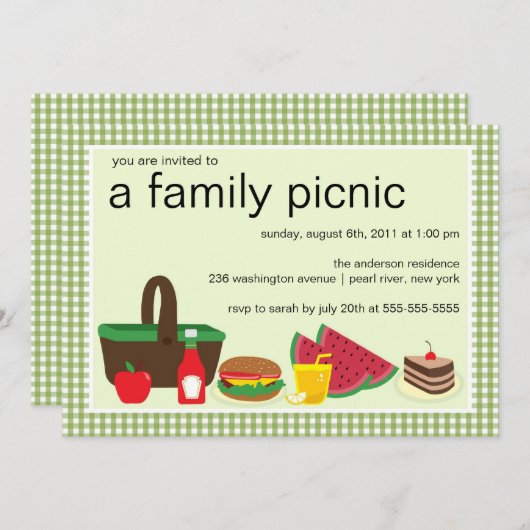 Family Picnic Summer BBQ Bash Party Invitation Kaart (Voorkant / Achterkant)