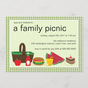 Family Picnic Summer BBQ Bash Party Invitation Kaart