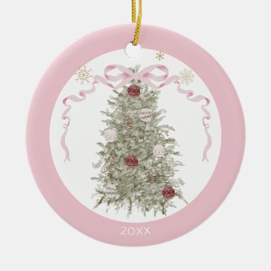 Family Pink Christmas Photo Keramisch Ornament (Voorkant)