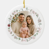 Family Pink Christmas Photo Keramisch Ornament (Achterkant)