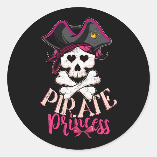 Family Pirate Princess Funny Crossbones Jolly Roge Ronde Sticker (Voorkant)