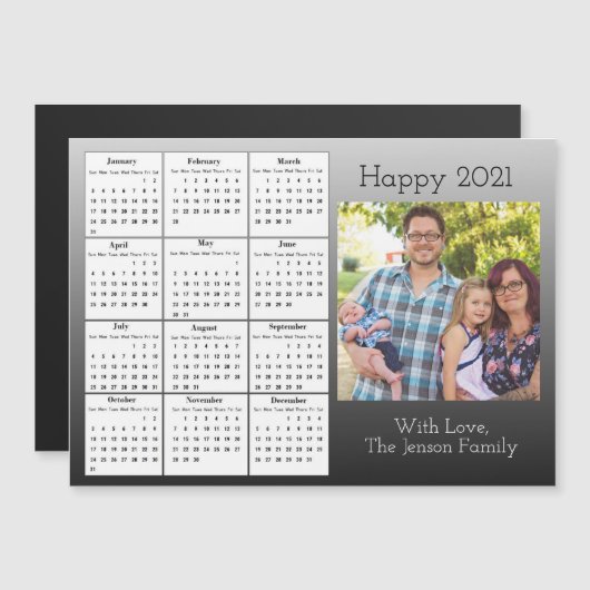 Family Portreit Mini 2021 Calendar Magnetische Uitnodiging (Voorkant / Achterkant)