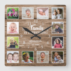 Family Quote 12 Foto van Collage Reclaimed Wood Vierkante Klok