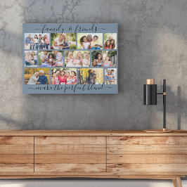 Family Quote 12 Photo Collage Blue Masonry Grid Imitatie Canvas Print