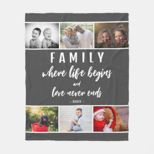Family Quote 6 Photo Collage Script Keepomwille Fleece Deken