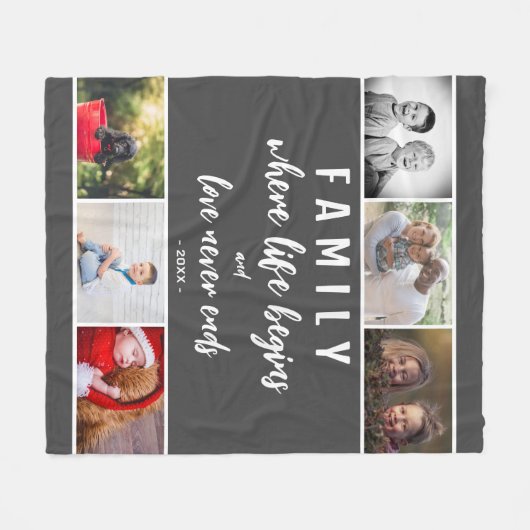 Family Quote 6 Photo Collage Script Keepomwille Fleece Deken (Voorkant (Horizontaal))