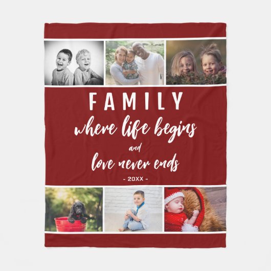 Family Quote 6 Photo Collage Script Keepomwille Fleece Deken (Voorkant)