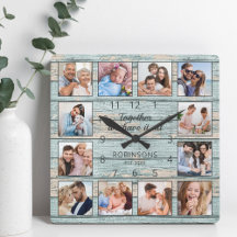 Family Quote Foto Collage Rustic Blue Wood