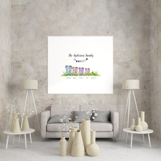 Family rain boot personalised elegant gift poster
