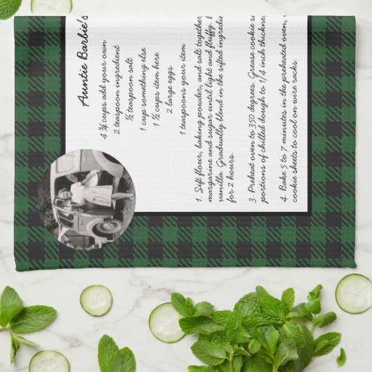 Family Recipe Green Gingham Holiday  Foto Theedoek (Gevouwen)