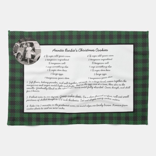 Family Recipe Green Gingham Holiday  Foto Theedoek (Horizontaal)