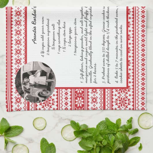 Family Recipe Holiday Red White Scandinavian Foto Theedoek (Gevouwen)