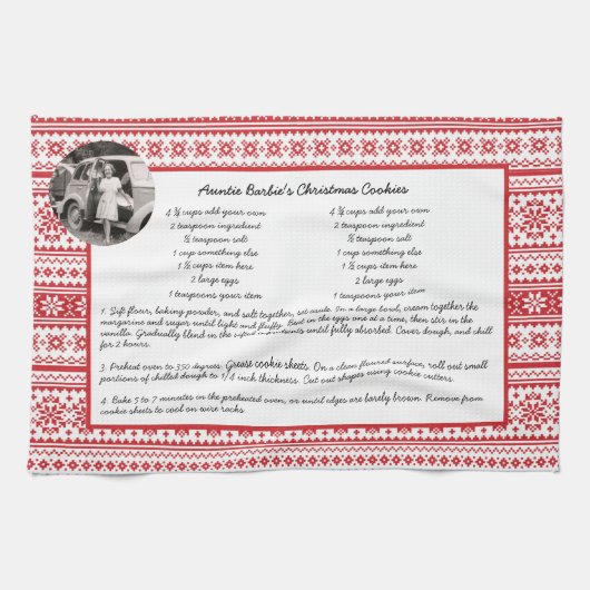 Family Recipe Holiday Red White Scandinavian Foto Theedoek (Horizontaal)