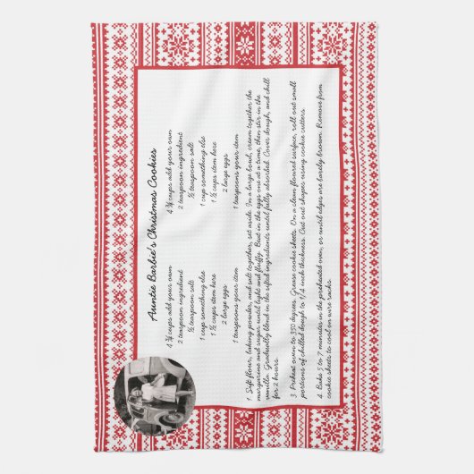 Family Recipe Holiday Red White Scandinavian Foto Theedoek (Verticaal)