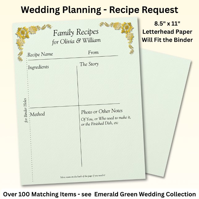 Family Recipe Sheets, Emerald Green & Gold Briefhoofd (Creator heeft geüpload)