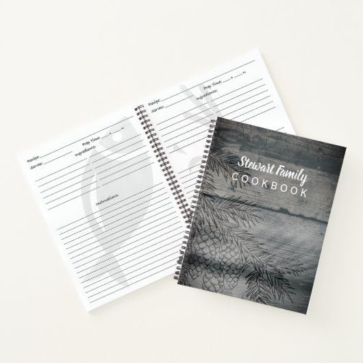 Family Recipes Cookbook Rustic Wood Pinecones Notitieboek (Binnen)