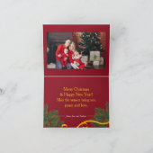 Family Red and Gold Christmas with Tree Ribbon Bedankkaart (Binnen)