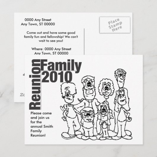 Family Reunion 2010 Coloring Invite Uitnodiging Briefkaart (Voorkant / Achterkant)