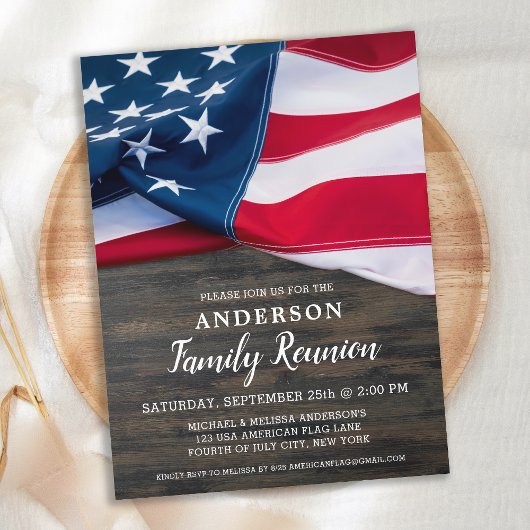 Family Reunion American Flag Patriotic Party Uitnodiging Briefkaart