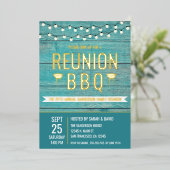 Family Reunion Annual BBQ Barbecue Rustic Folie Uitnodiging (Staand Voorkant)