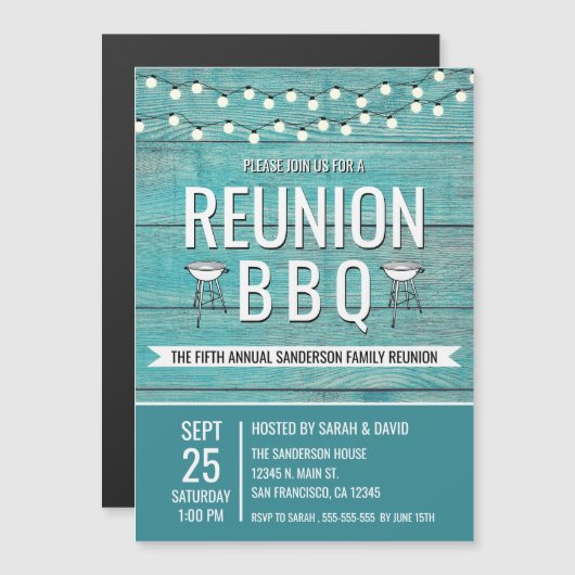 Family Reunion Annual BBQ Barbecue Rustic Magnetische Uitnodiging (Voorkant / Achterkant)