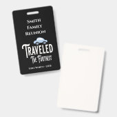 Family Reunion Award gereisd met de verste auto Badge (Front & Back)