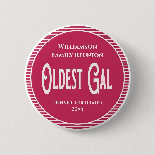 Family Reunion Award Oudste vrouw Ronde Button 5,7 Cm (Voorkant)