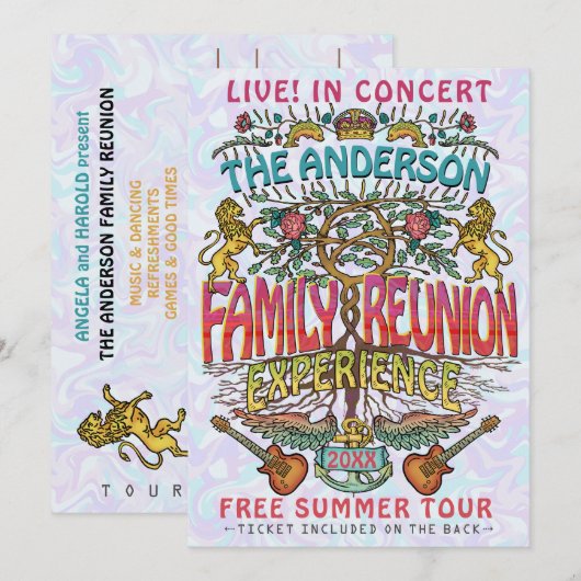 Family Reunion Band Concert Ticket Theme Retro 70s Kaart (Voorkant / Achterkant)