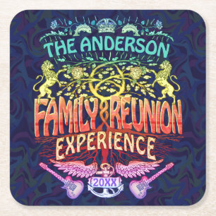 Family Reunion Band Retro 70s Concert Logo Neon Kartonnen Onderzetters