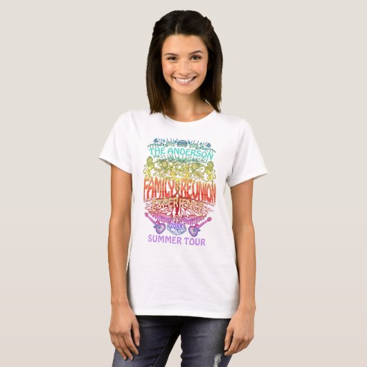 Family Reunion Band Retro 70s Concert Logo Neon T-shirt (Voorkant volledig)