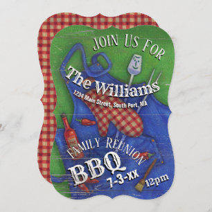 Family Reunion BBQ Red Gingham Invitation Kaart