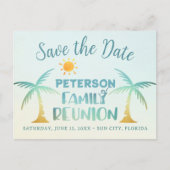 Family Reunion Beach Palm Tree Bewaar de datum Aankondigingskaart (Voorkant)