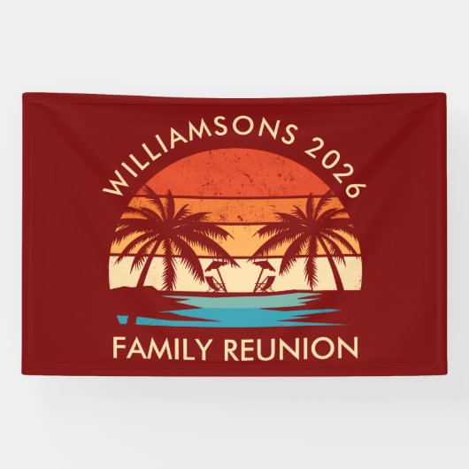 Family Reunion Beach Party Retro zonsondergang Spandoek (Horizontaal)