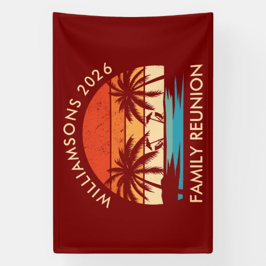 Family Reunion Beach Party Retro zonsondergang Spandoek (Verticaal)