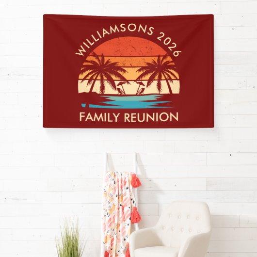 Family Reunion Beach Party Retro zonsondergang Spandoek (Insitu)