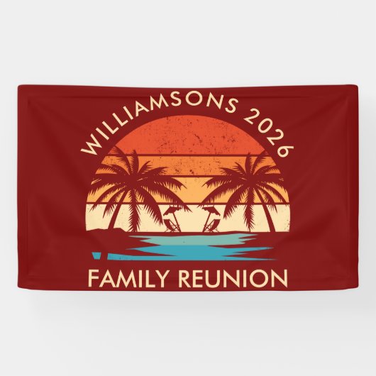 Family Reunion Beach Party Retro zonsondergang Spandoek (Horizontaal)