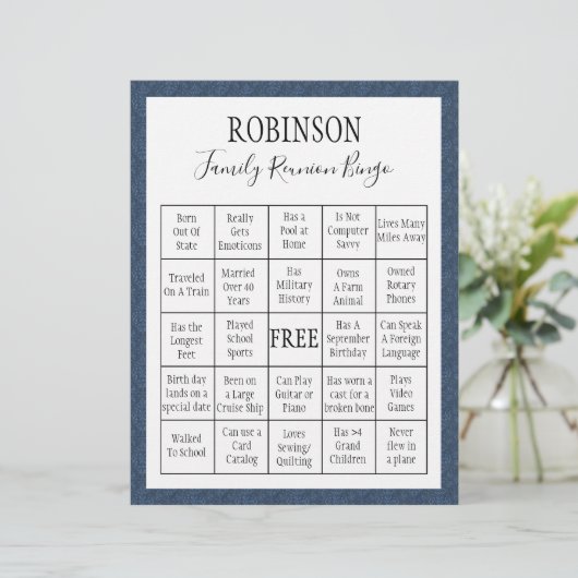 Family Reunion Bingo Game Blue Tegel (Staand voorkant)