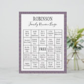 Family Reunion Bingo Game Paarse Tegel (Staand voorkant)