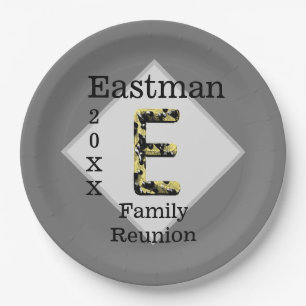 Family Reunion Black en Gold Letter E Monogram Papieren Bordje