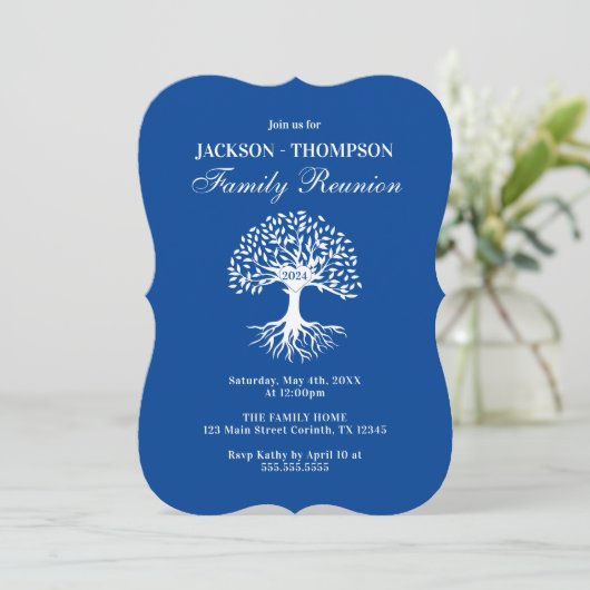 Family Reunion blue and white Invitation Kaart (Staand voorkant)