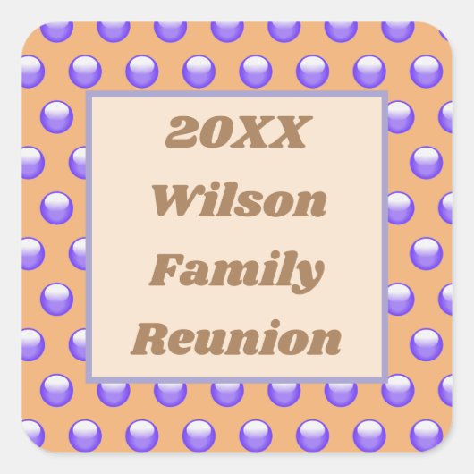 Family Reunion Blue en Peach Polka Dot Pattern Vierkante Sticker (Voorkant)