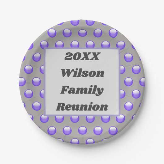 Family Reunion Blue Gray Modern Polka Dot Papieren Bordje (Voorkant)