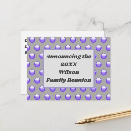 Family Reunion Blue Polka Dot Pattern Briefkaart (Voorkant / Achterkant in situ)