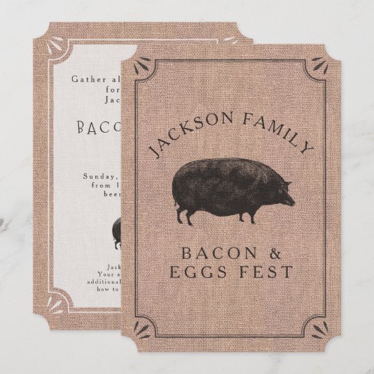 Family Reunion Brunch Rustic Boerderij  Pig Kaart (Voorkant / Achterkant)